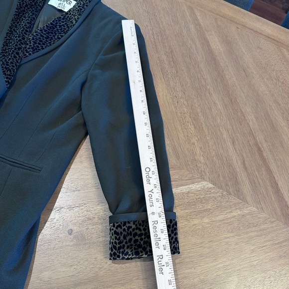 Kasper ASL Petite Black Leopard Trim Double Breasted Blazer Pants Suit Set 6P - Picture 6 of 13